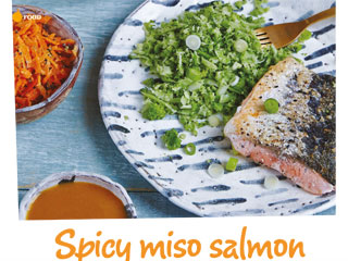 Spicy miso salmon with broccoli rice