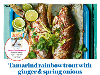 Tamarind rainbow trout with ginger and spring onions