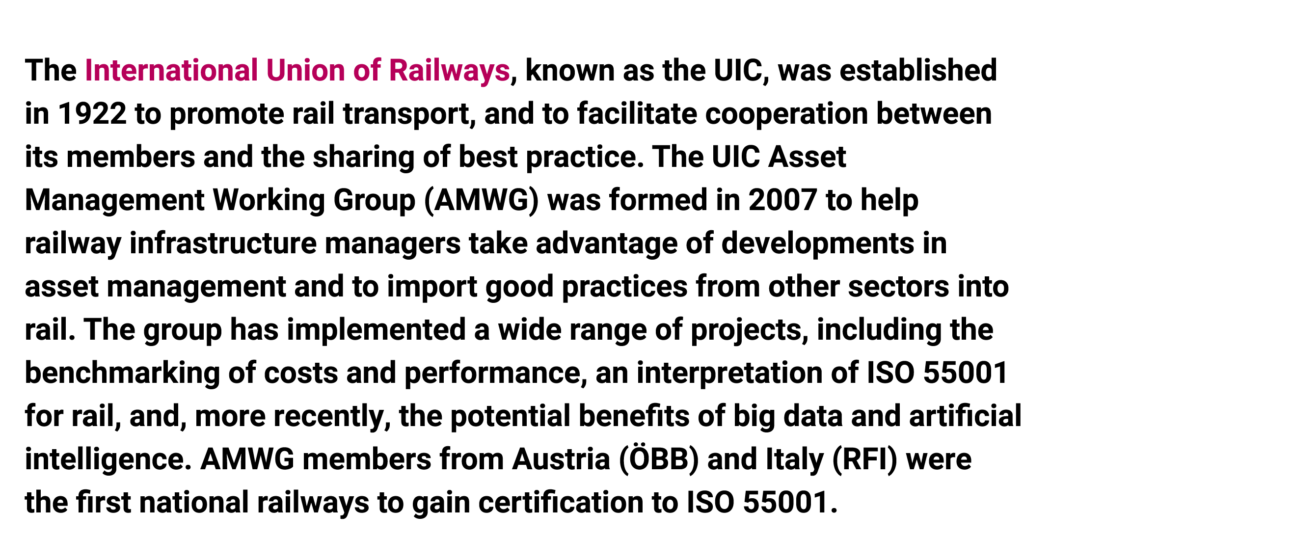 The International Union of Railways, known as the UIC, was established in 1922 to promote rail transport, and to faci...