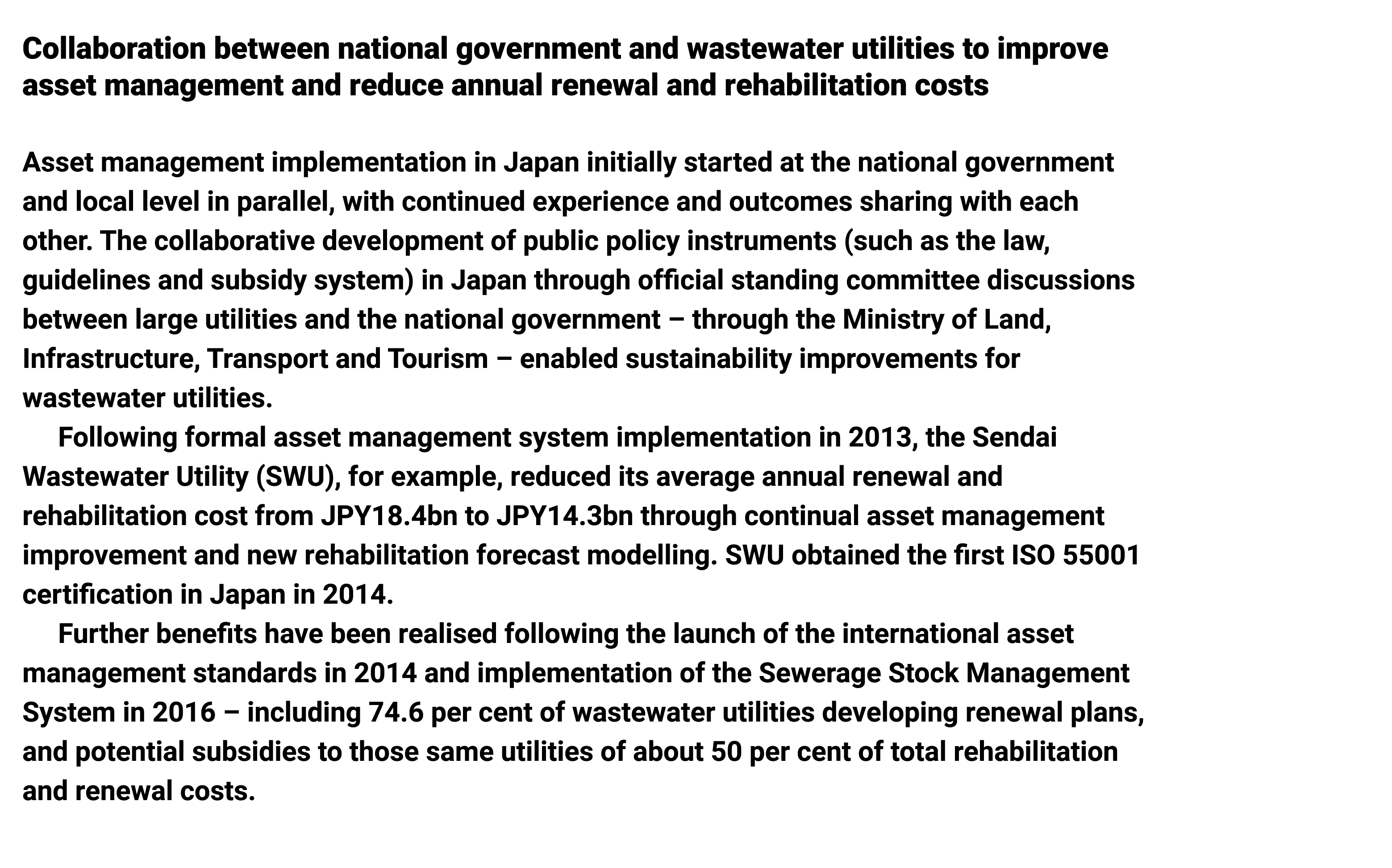 Collaboration between national government and wastewater utilities to improve asset management and reduce annual rene...