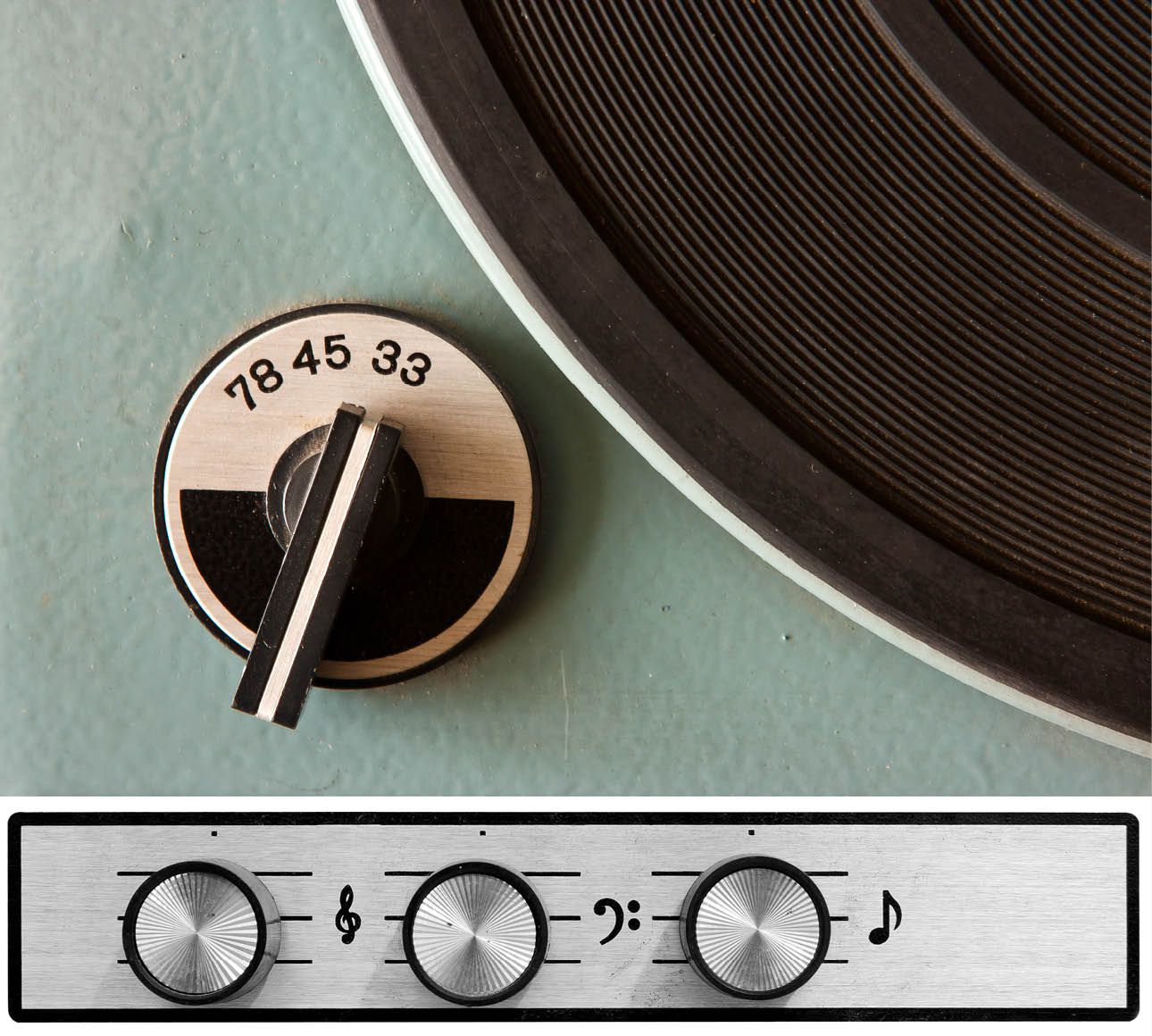 Set of old dusty vinyl player controls