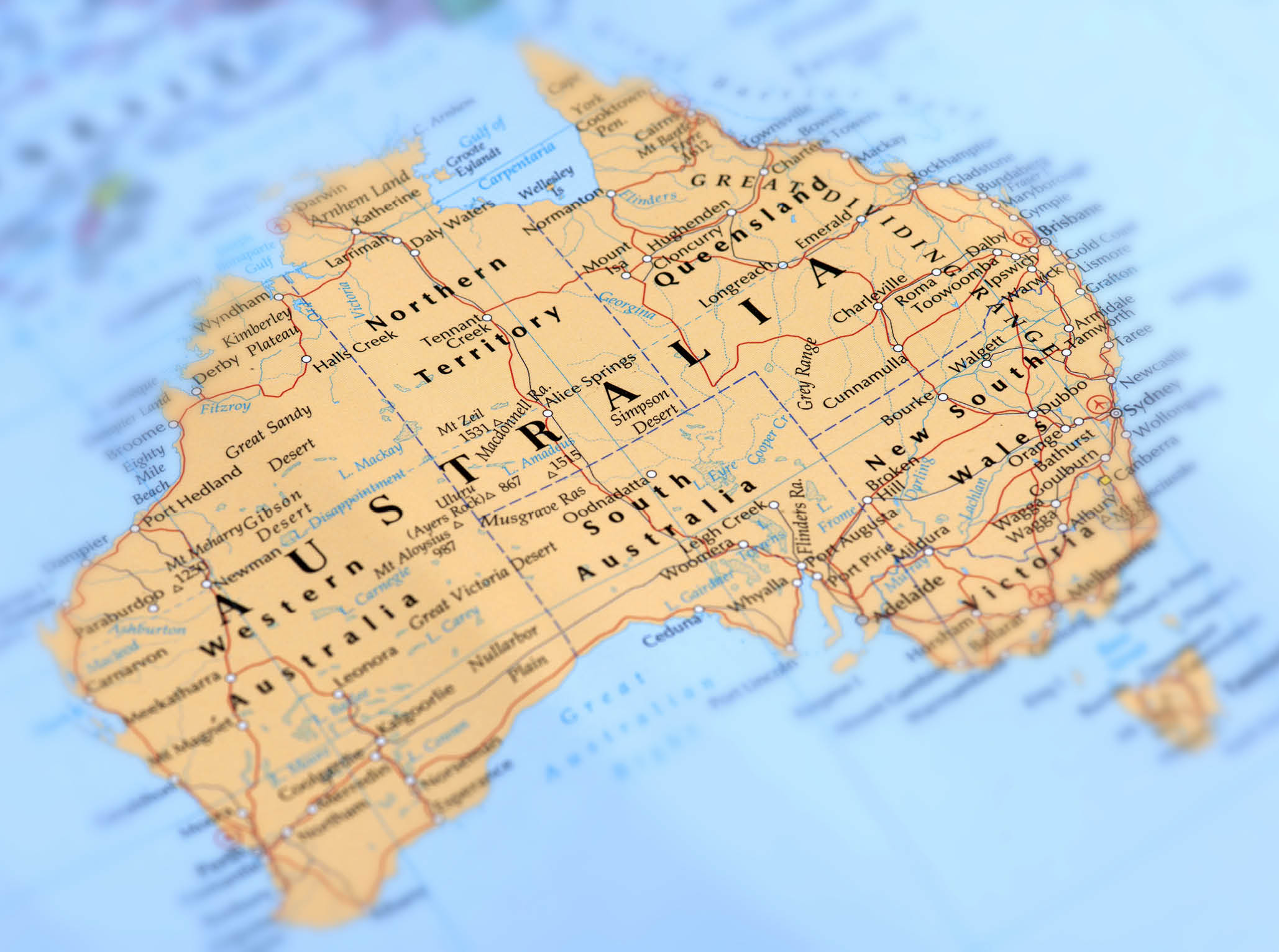 Map of Australia. Selective Focus. 