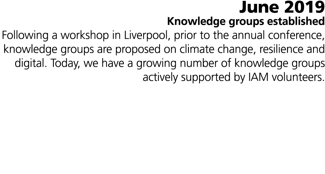 June 2019 Knowledge groups established Following a workshop in Liverpool, prior to the annual conference, knowledge g...