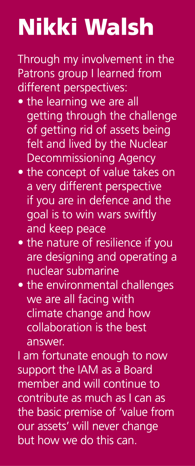 Nikki Walsh Through my involvement in the Patrons group I learned from different perspectives: • the learning we ar...