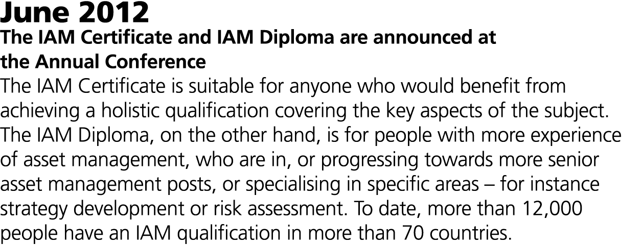 June 2012 The IAM Certificate and IAM Diploma are announced at the Annual Conference The IAM Certificate is suitable ...