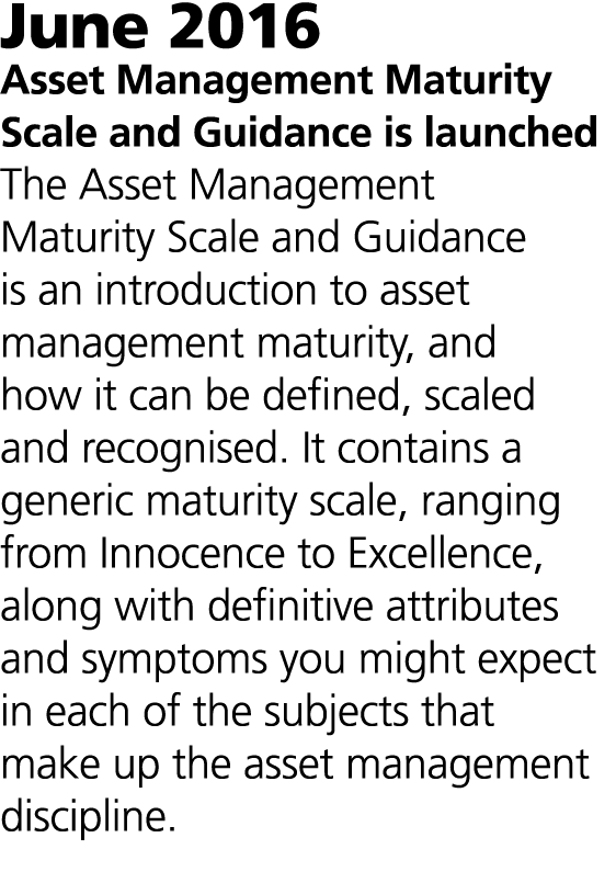 June 2016 Asset Management Maturity Scale and Guidance is launched The Asset Management Maturity Scale and Guidance i...