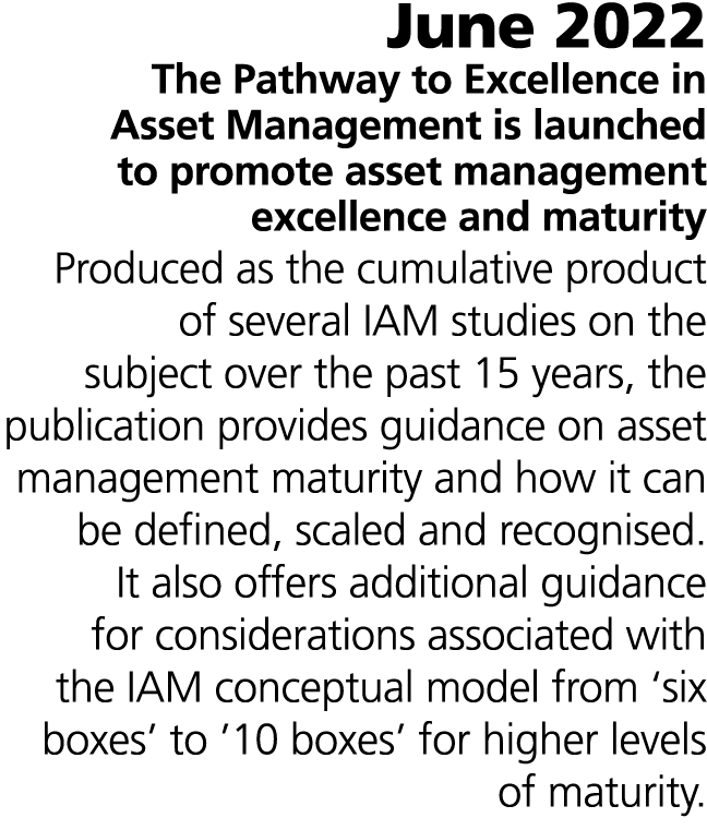 June 2022 The Pathway to Excellence in Asset Management is launched to promote asset management excellence and maturi...